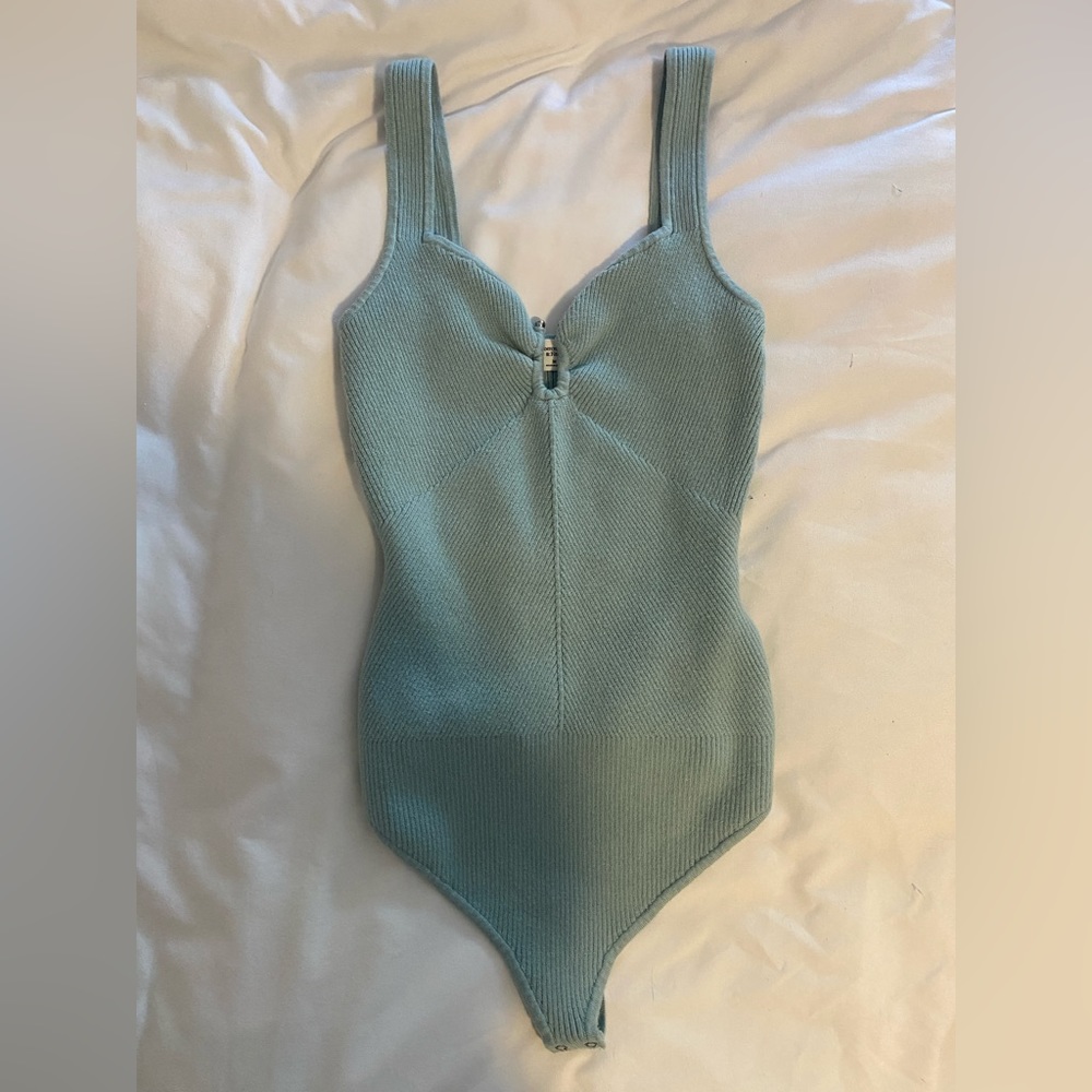 Abercrombie & Fitch Light Blue Ribbed Bodysuit with Silver Detail